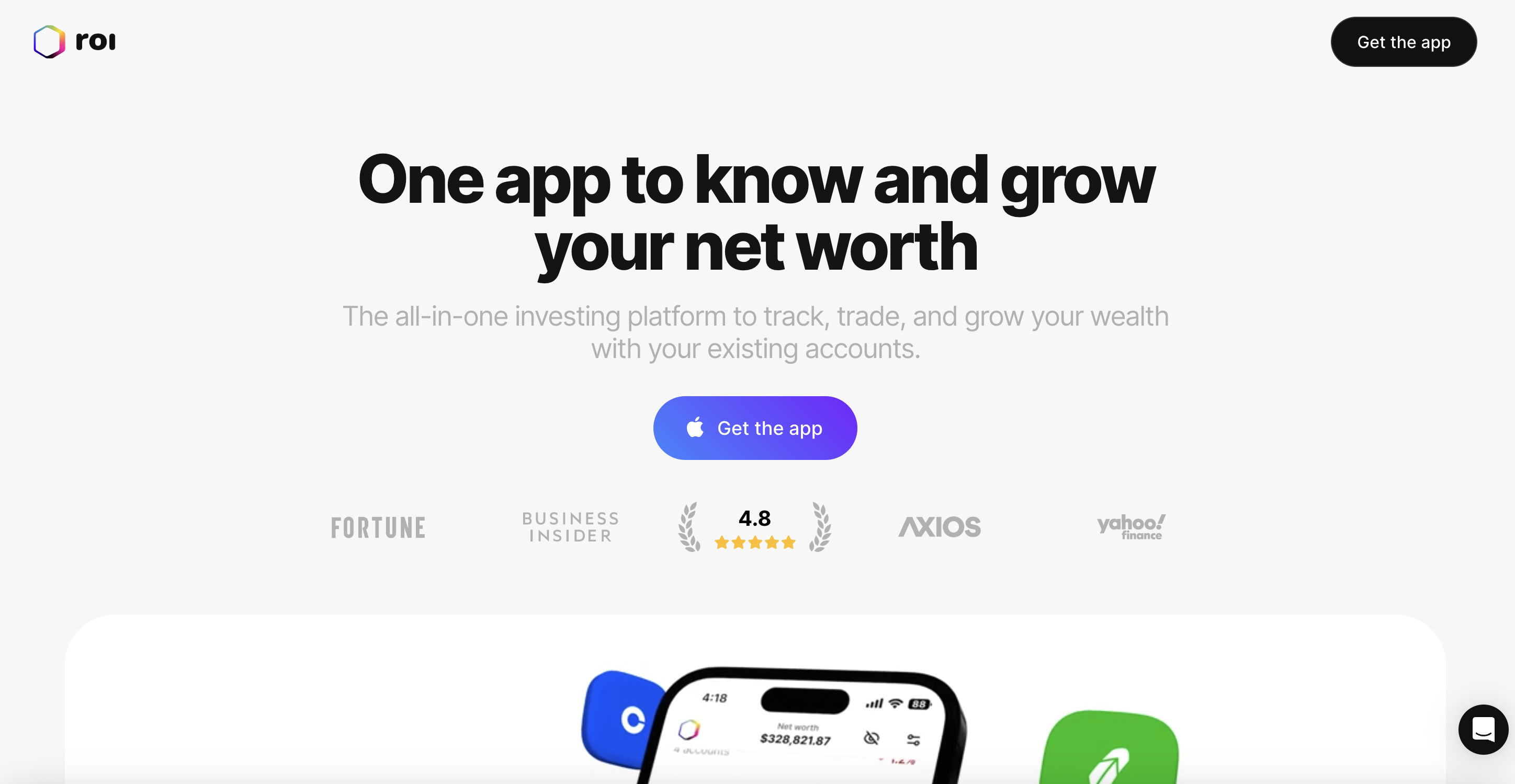 ROI app homepage